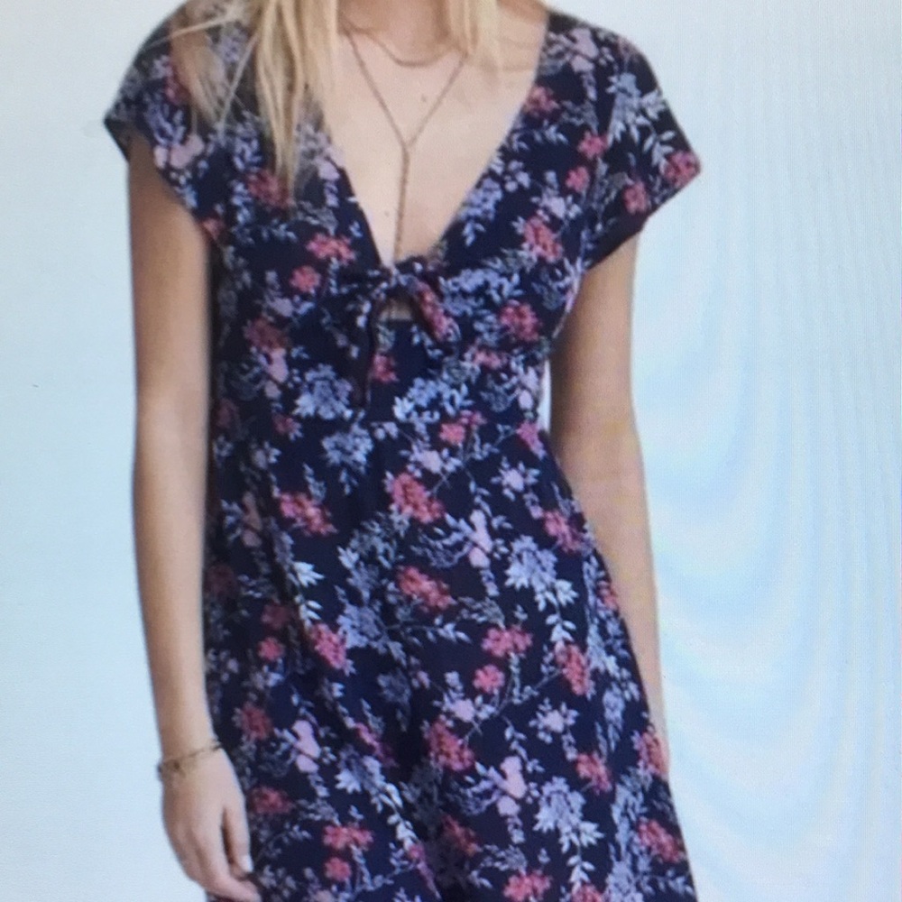 Pink and Blue Flutter Sleeve Sundress with Plunge Neckline